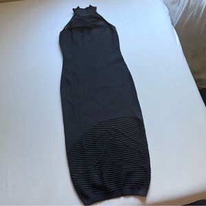 CUSHNIE ET OCHS navy blue chunky knit mock neck sleeveless midi dress